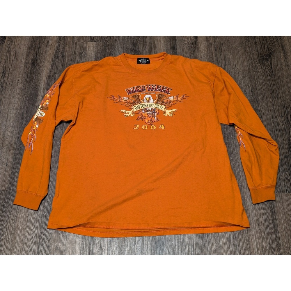 Biker Design Bike Week Daytona Beach 2004 Long Sleeve Orange T Shirt 3XL